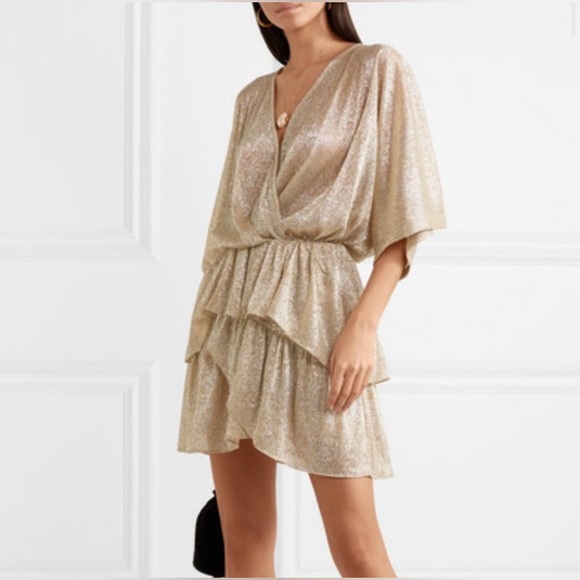 IRO Dresses & Skirts - IRO Ruffled Gold Lame Wide Tiered Mini Dress